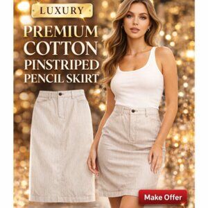 Christopher & Banks Brown and White pin striped Denim Pencil Skirt Women's Sz SM